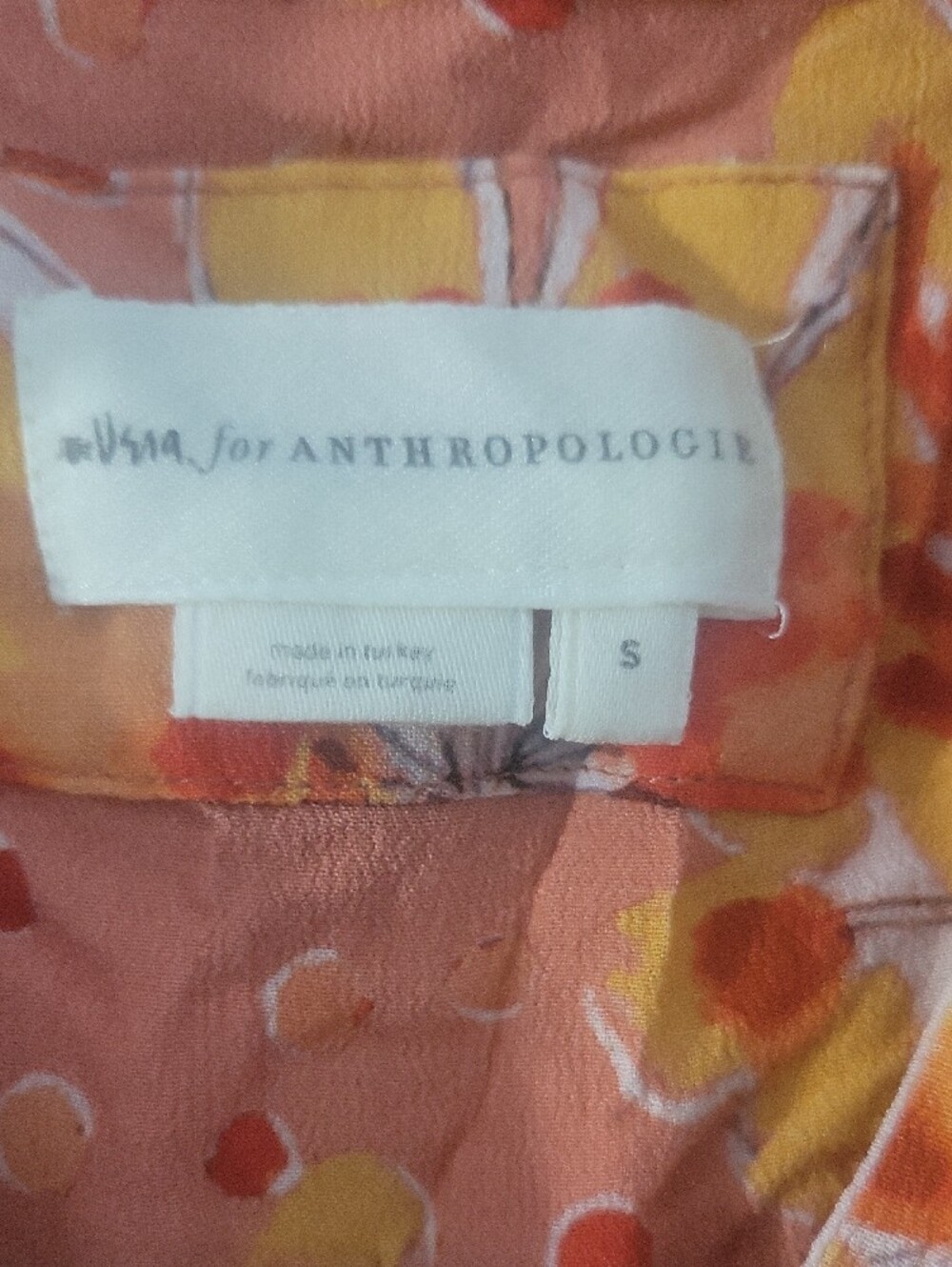 Anthropologie Coral-Orange & Yellow Floral Sleeveless Button Front Blouse - Picture 2 of 5